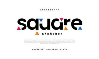 Square modern abstract digital alphabet font. Minimal technology typography, Creative urban sport fashion futuristic font and with numbers. vector illustration