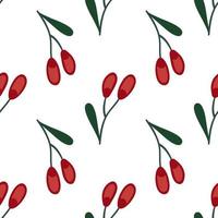 Barberry berries. Fancy seamless pattern with forest berries in doodle style. vector