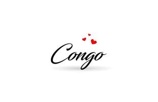 congo nombre país palabra con Tres rojo amor corazón. creativo tipografía logo icono diseño vector