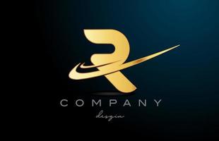 R alphabet letter logo with double swoosh in gold golden color. Corporate creative template design for company vector