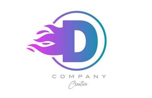pink D alphabet letter icon for corporate with purple flames. Design with  suitable for a company logo vector