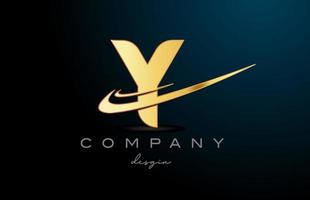 Y alphabet letter logo with double swoosh in gold golden color. Corporate creative template design for company vector