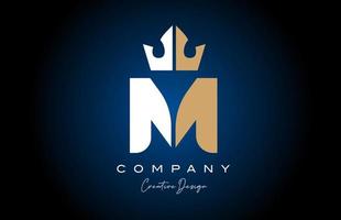 white brown M alphabet letter logo icon design with king crown. Creative template for company and business vector