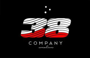 38 number logo with red white lines and dots. Corporate creative template design for business and company vector