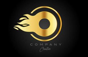 gold golden O alphabet letter icon for corporate with flames. Fire design suitable for a business logo vector