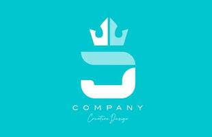 J blue pastel alphabet letter logo icon design with king crown. Creative template for business and company vector