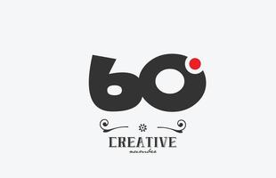 grey 60 number logo icon design with red dot. Creative template for company and business vector