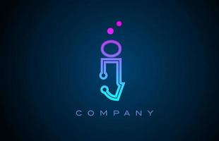 I alphabet letter logo icon design with pink blue color and dots. Creative template for business and company vector