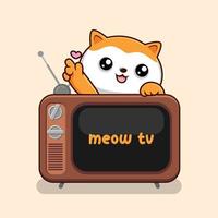 Cat with Old Television - Cute Orange Cat Love Paws Above TV Vector