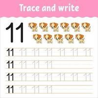 Learn Numbers. Trace and write. Handwriting practice. Learning numbers for kids. Education developing worksheet. Color activity page. Vector illustration.