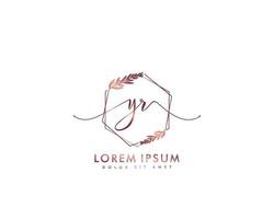 Initial letter YR Feminine logo beauty monogram and elegant logo design, handwriting logo of initial signature, wedding, fashion, floral and botanical with creative template vector