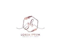 Initial letter YH Feminine logo beauty monogram and elegant logo design, handwriting logo of initial signature, wedding, fashion, floral and botanical with creative template vector