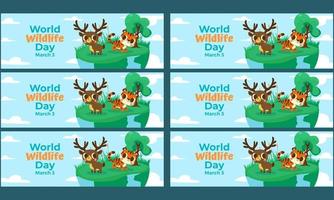 world wildlife day banner template set vector flat design