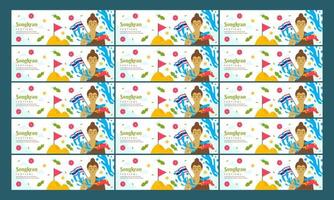 happy songkran festival banner set vector flat design