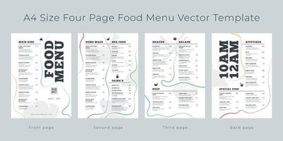 Restaurant cafe menu, template design. A4 size, Four page food menu vector template.