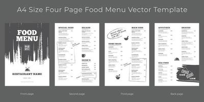 Restaurant cafe menu, template design. A4 size, Four page food menu vector template.