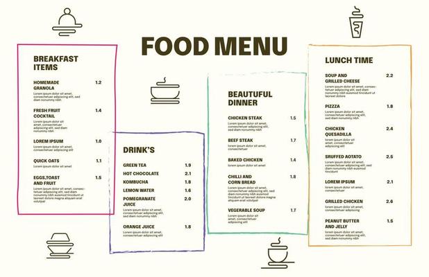 Example of a restaurant cafe menu template