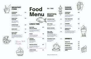 Restaurant cafe menu, template design. Single page food menu template, Vector food menu template