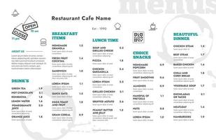 Restaurant cafe menu, template design. Single page food menu vector template.