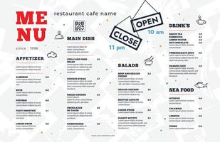 Restaurant cafe menu, template design. Single page food menu vector template.