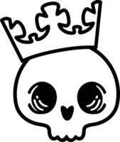 Cute  prince skull in crown isolated. Crowned king skull symbol of spooky human cranium with royal gold crown. For tattoo, t-shirt print or Halloween design usage vector