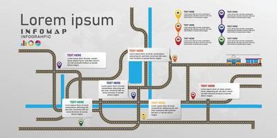 mapa de la ciudad y números de alfiler infografía vector ilustración con vistoso tema información, cronograma Progreso objetivo mapa vial concepto