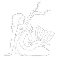 continuous one line drawing of a mermaid fairytale vector illustration.