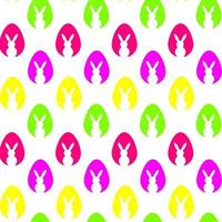 White bunny silhouettes and neon colored eggs patern. Vector flat illustration. Holiday banner, flyer or greeting voucher, brochure design template layout. Vector illustration