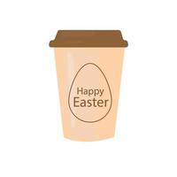 Paper cup with egg and text Happy Easter. Vector illustration in flat cartoon style