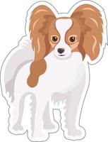 dibujos animados Papillon perro pegatina aislado en blanco antecedentes. linda vector pequeño mascota. Doméstico animal