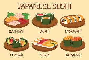 Vector Types Of Japanese Sushi Illustration