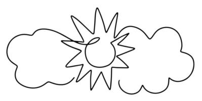Cloud with sun in continuous line vector