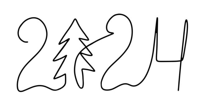 2024 New Year continuous line vector