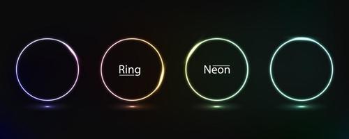 Abstract cosmic dynamic color circle background with glowing neon lighting on dark background vector