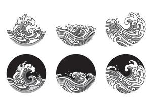 Water wave line art vector illustration.