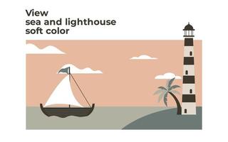 Landscape of sea with boat and lighthouse vector