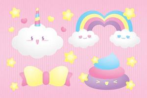 cute pastel color kawaii style cartoon graphic element vector set