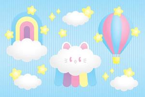 cute pastel color kawaii style cartoon graphic element vector set