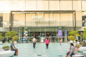 Bangkok Thailand Feb 23 2023 Siam Discovery Sign or logo of building. Siam Discovery is a famous shopping mall at Bangkok. near Siam square. many people walking and shopping. photo