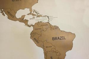 Travel scratch map, view of Brazil and South America. photo