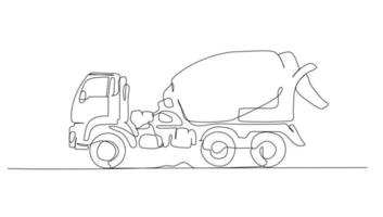 Continuous line art or One Line drawing of mixer truck for vector illustration, business transportation. heavy equipment vehicle construction concept. graphic design modern continuous line drawing