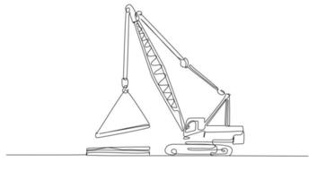 Continuous line art or One Line drawing of crawler crane for vector illustration, business transportation. heavy equipment vehicle construction concept. graphic design modern continuous line drawing