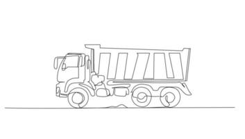 Continuous line art or One Line drawing of dump truck for vector illustration, business transportation. heavy equipment vehicle construction concept. graphic design modern continuous line drawing