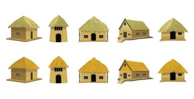 African style traditional house collection, bungalow with thatched roof vector illustration.