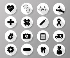Medical kit black and white icons vector illustration isolated on white gradient background.