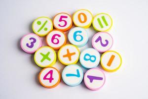 Math number colorful on white background, education study mathematics learning teach concept. photo