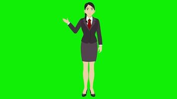 woman cartoon character talking 4k animation green screen video
