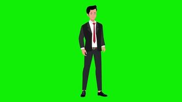 attività commerciale uomo cartone animato personaggio mostrando pollice su animazione verde schermo 4k video