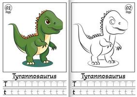 tyrannosaurus rex Alphabet ABC Coloring Page T. Tracing all letters of English alphabet vector