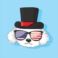 Dog Looking Cute in Stars and Stripes Flag Sunglasses. 4th of july patriotic independence day of USA vector